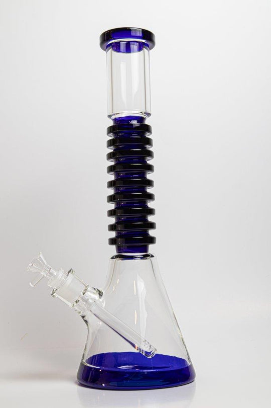 15-inch Blue Rigid Water Pipe Beaker – a Beaker Bong designed for weed and dabs. For sale now, this stylish piece includes a 14MM male bowl piece for weed, a straight down stem, ensuring each hit is a smooth and flavorful experience.