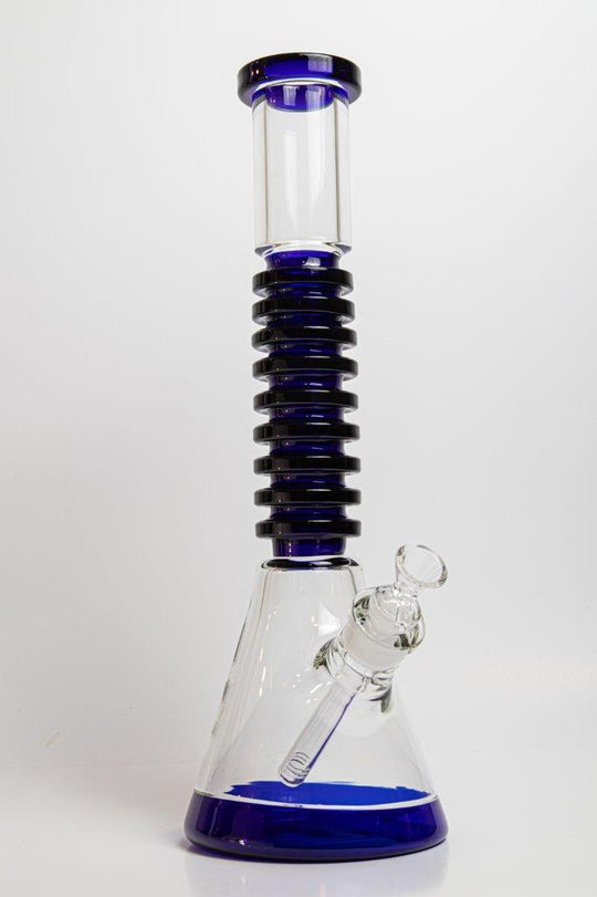 15-inch Blue Rigid Water Pipe Beaker – a Beaker Bong designed for weed and dabs. For sale now, this stylish piece includes a 14MM male bowl piece for weed, a straight down stem, ensuring each hit is a smooth and flavorful experience.