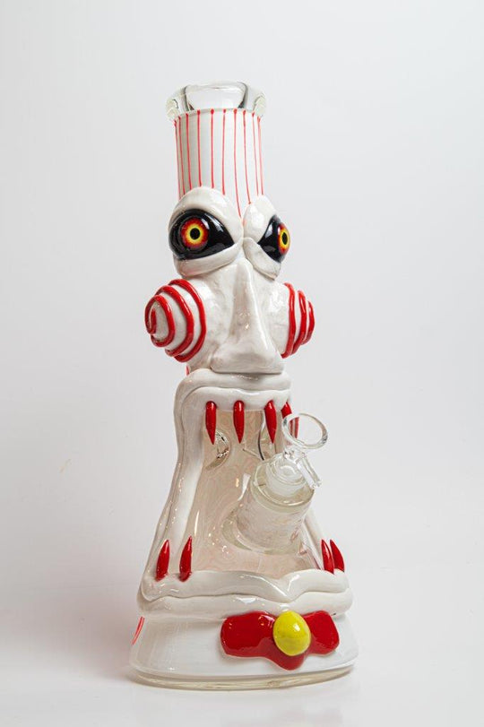 14-inch Jig-Saw Water Bong Beaker – a visually stunning piece for weed and dabs. Now for sale, this straight shooter glass piece features a Jig-Saw design, a 14MM male bowl piece for weed, and a straight down stem, 