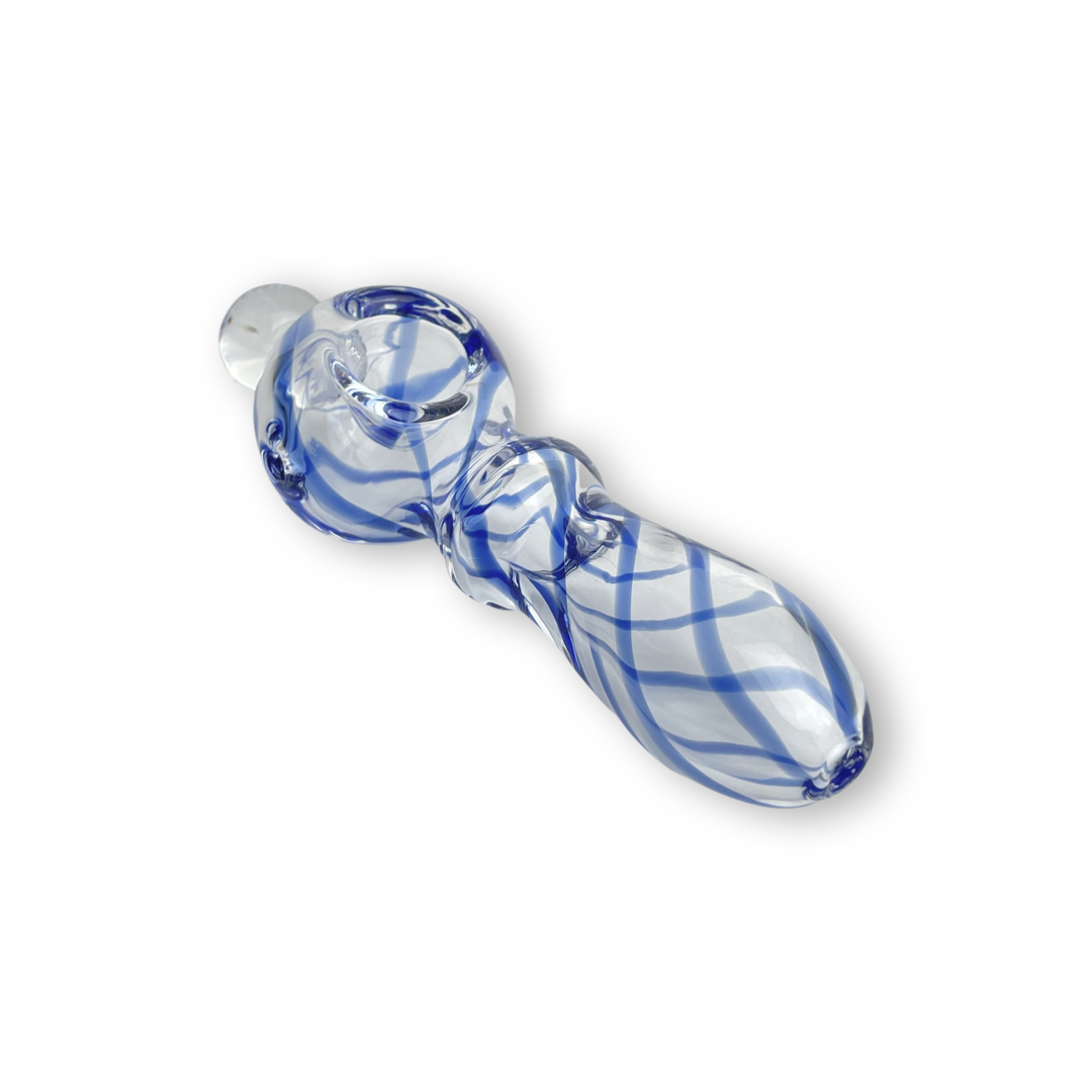 4.5 inch height Blue Swirl Hand Pipe is crafted for dry herb/marijuana lovers who value both style and portability. Enjoy a classic spoon-shaped pipe