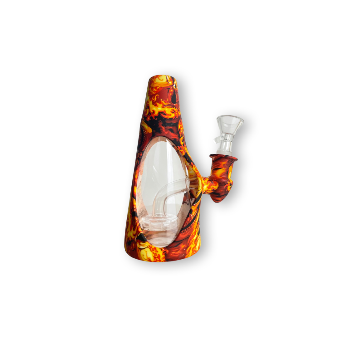 6 inch Silicone Mini Water Pipe – sporting a clown comic / flame / colorful design for a playful sesh. This affordable piece ensures smooth hits, and it's for sale with a 14mm bowl piece included! 