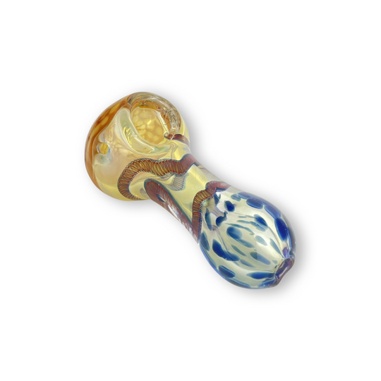 Blue orange design 4 inch height Mushroom Head Hand Pipe is crafted for dry herb/marijuana lovers who value both style and portability. Enjoy a flavorful journey with this spoon-shaped pipe