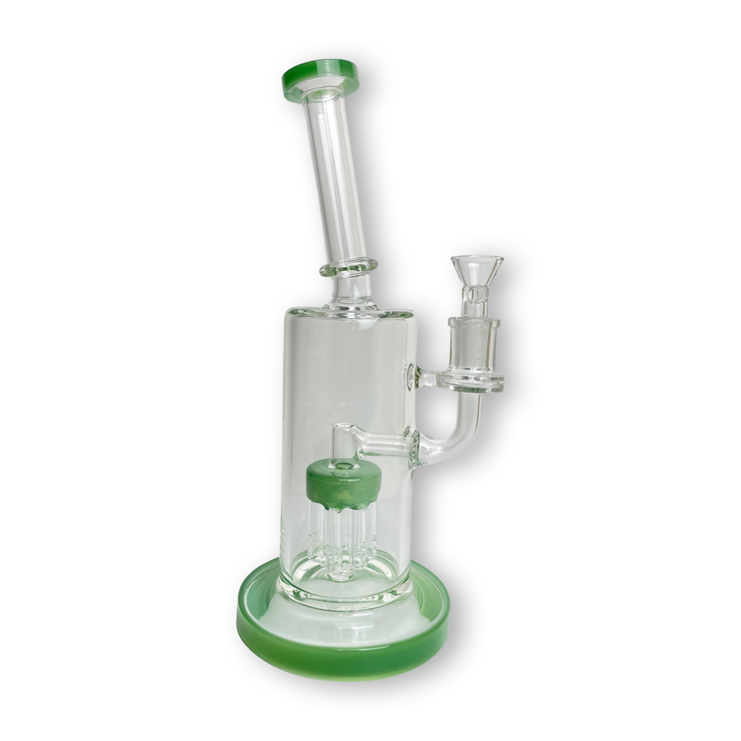 Green / orange 10.5-inch Tree Stem Rig – the stoner's delight. Crafted with a diffuses smoke , cooling it and making hits smoother and less harsh perc, this affordable rig is for sale . Elevate your sessions with the included 14mm dry herb bowl piece! Can be use for dabs/dry herb  ,Quality glass  