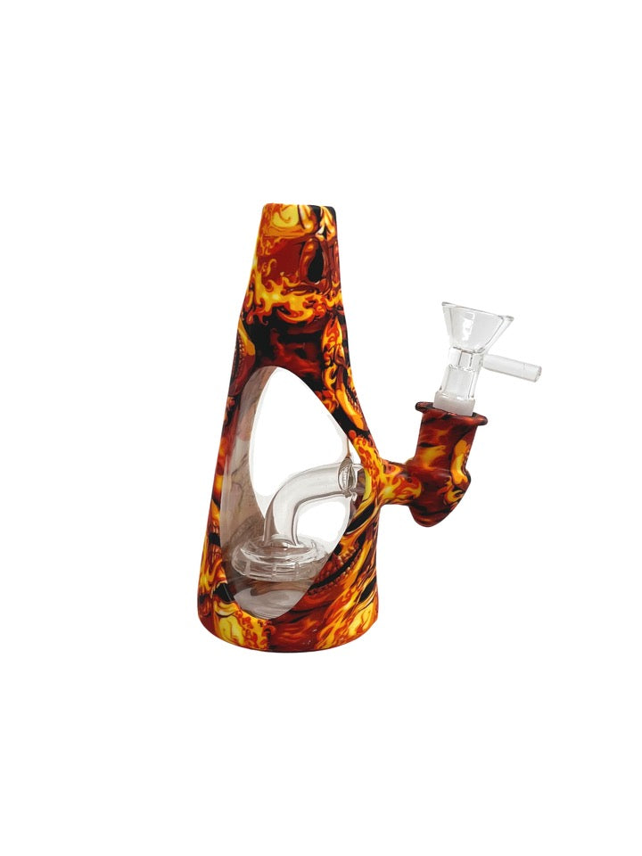 6 inch Silicone Mini Water Pipe – sporting a flame design for a playful sesh. This affordable piece ensures smooth hits, and it's for sale with a 14mm bowl piece included! Can be use for dabs/dry herb , only Quality glass